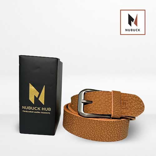 Nubuckhub | Textured Tan Leather Belt with High-Quality Pin Buckle