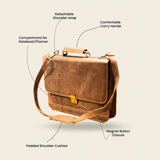 Nubuck Hub: Stylish Brown Leather Laptop Bag for Men and Women