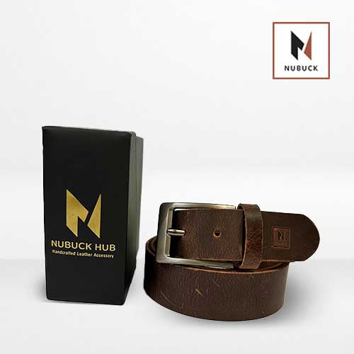 Nubuckhub |Brown Leather Belt with High-Quality Pin Buckle