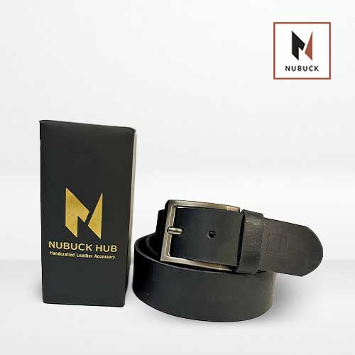 Nubuckhub |Black Leather Belt with High-Quality Pin Buckle