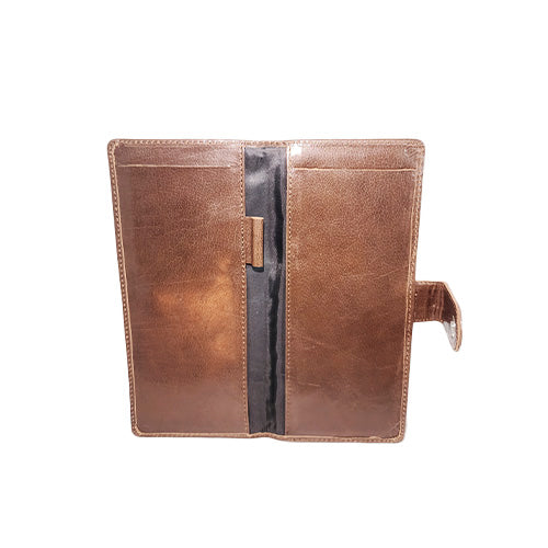 Premium Leather Cheque Book Cover with Pen Holder - Color Brown