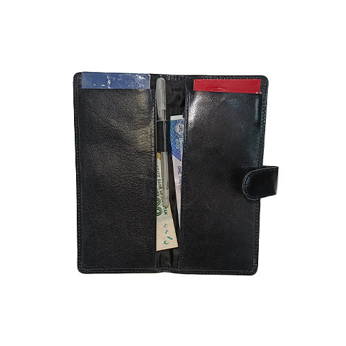 Premium Leather Cheque Book Cover with Pen Holder - Color Black