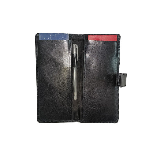 Premium Leather Cheque Book Cover with Pen Holder - Color Black