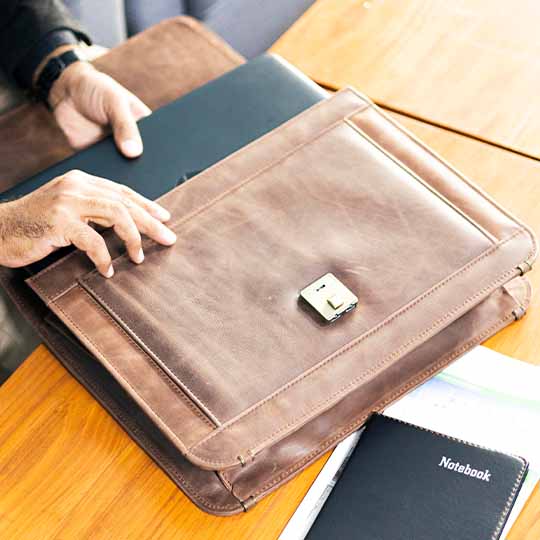 Nubuck Hub: Stylish Brown Leather Laptop Bag for Men and Women